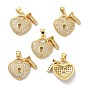 Brass Cubic Zirconia Pendants, Long-Lasting Plated, Lead Free & Cadmium Free, Real 18K Gold Plated, Heart Lock and Key