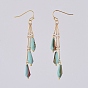 Electroplate Opaque Solid Color Teardrop Glass Beads Dangle Earrings, with Brass Bar Links Chains and Earring Hooks