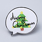 Acrylic Safety Brooches, with Iron Pin, For Christmas, Flat Round with Christmas Tree & Word Merry Christmas