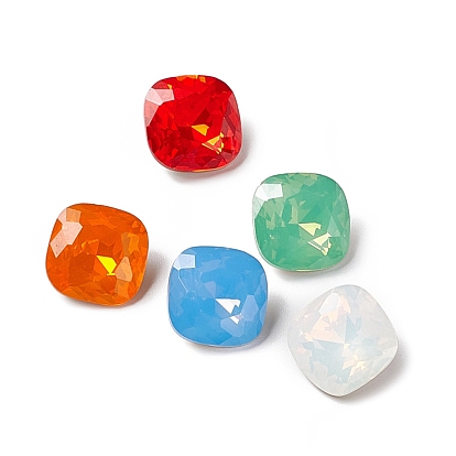 Opal Style Eletroplated K9 Glass Rhinestone Cabochons, Pointed Back & Back Plated, Faceted, Square
