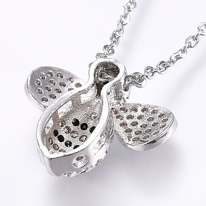 304 Stainless Steel Pendant Necklaces, with Cubic Zirconia, Bees
