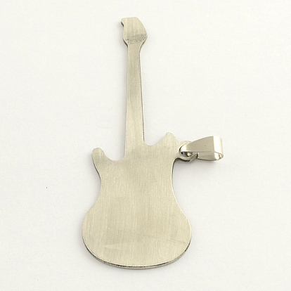 Guitar 201 Stainless Steel Stamping Blank Tag Big Pendants, with Snap on Bail, 70x25x1mm, Hole: 3mm