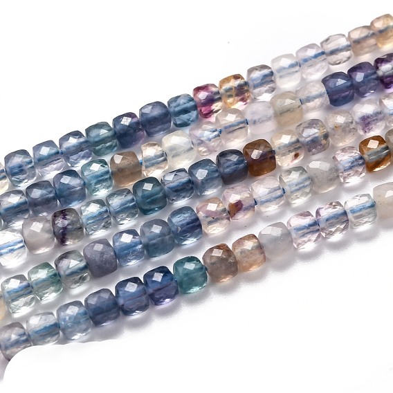 Fluorite naturel chapelets de perles, dégradé de couleur, facette, cube