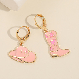 Cute Cartoon Oil Drop Earrings with Silver Pin for Women, European and American Style Hat and Boots Heart-shaped Ear Studs