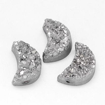 Electroplated Natural Druzy Quartz Crystal Beads, Moon