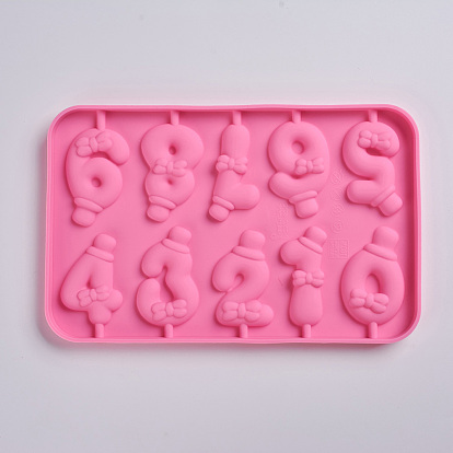Moldes de silicona de grado alimenticio, moldes de fondant, para decoración de pasteles diy, chocolate, molde de caramelo, número 0~9 con bowknot