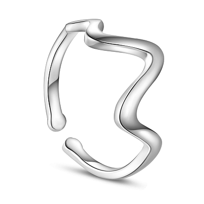 SHEGRACE 925 Sterling Silver Cuff Rings, Open Rings, with Heartbeat, Size 8