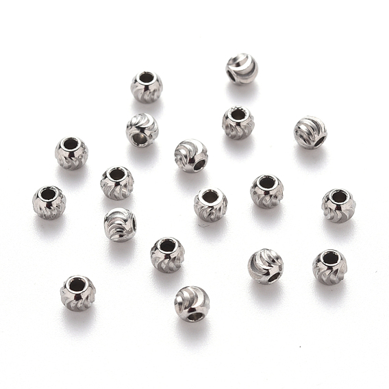 201 Stainless Steel Corrugated Beads, Round