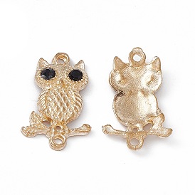 Alloy Connector Charms, with Jet Rhinestones, Owl Links