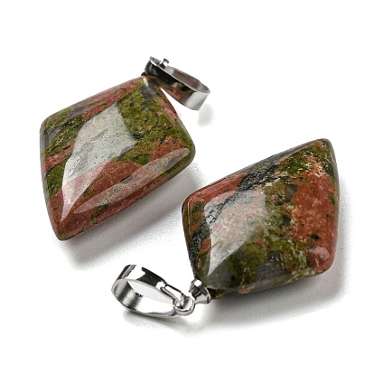 Природных драгоценных камней подвески, с латунной фурнитурой платинового цвета, ромбовидный шарм