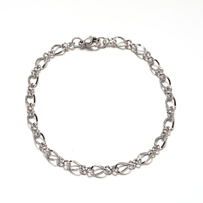 304 Stainless Steel Figaro Chain Bracelets, with Lobster Clasps, 205x5x2mm