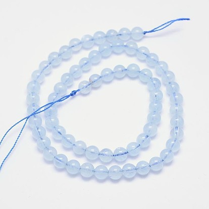 Natural Aquamarine Round Bead Strands, Grade AAA, 6mm, Hole: 1mm, about 66pcs/strand, 15.5 inch