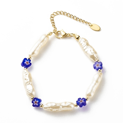 ABS Imitation Pearl & Millefiori Glass Beaded Bracelet for Women