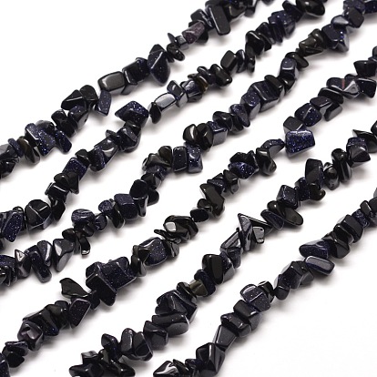 Synthetic Blue Goldstone Chip Bead Strands, 5~8x5~8mm, Hole: 1mm, about 31.5 inch