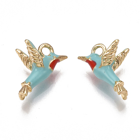 Brass Enamel Charms, Nickel Free, Real 18K Gold Plated, Bird