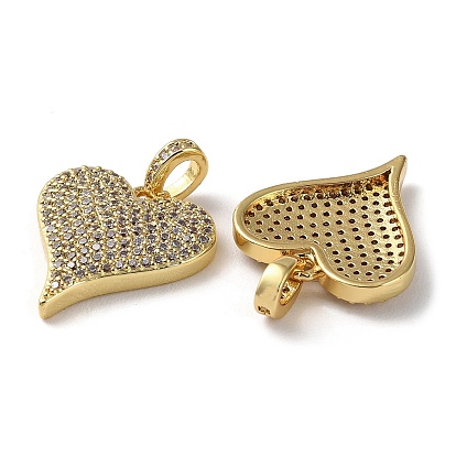 Rack Plating Clear Brass Micro Pave Cubic Zirconia Pendants, Cadmium Free & Lead Free, Heart