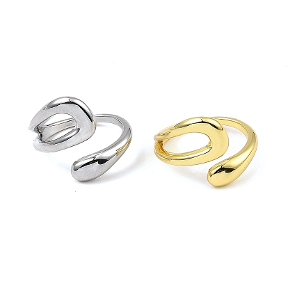 Rack Plating Brass Hollow Teardrop Open Cuff Rings, Long-Lasting Plated, Lead Free & Cadmium Free