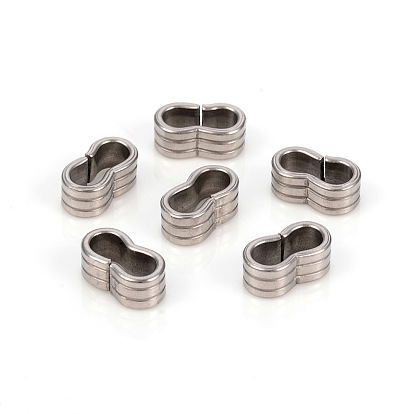 201 charmes de glissière en acier inoxydable / perles coulissantes, pour la fabrication de bracelets en cuir, forme d'arachide avec motif de ligne