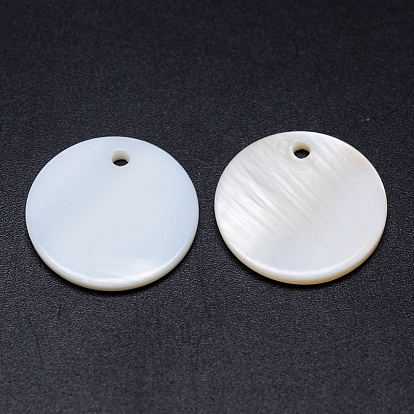 Natural White Shell Mother of Pearl Shell Pendants, Flat Round, 20x2mm, Hole: 2mm