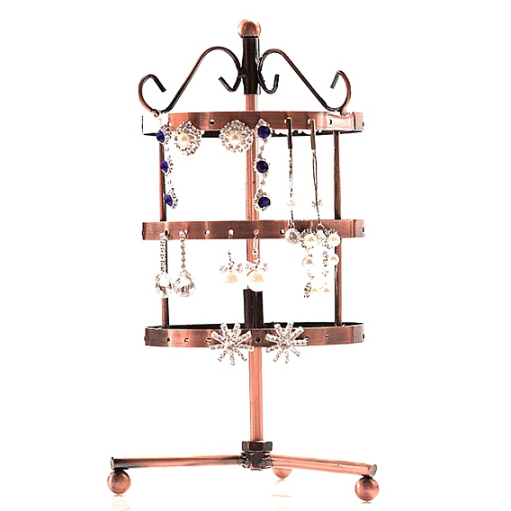 Iron Rotating 3-Tier Earring Display Stand, for Hanging Dangle Earring, 72 Holes