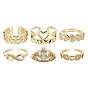 6Pcs 6 Styles Brass Micro Pave Clear Cubic Zirconia Cuff Rings, Open Rings, Long-Lasting Plated, Heart & Hollow Flower & Infinity