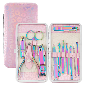 Stainless Steel Manicure Tools Kits, Including Nail Clipper, Eyebrow Clip, Eyebrow Scissor, Earpick, Acne Needle, Pedicure Knife, Ingrown Scissor, Cuticle Pusher, Nail File