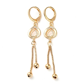 Brass Teardrop Leverback Earrings, Rhinestone Tassel Earrings for Women