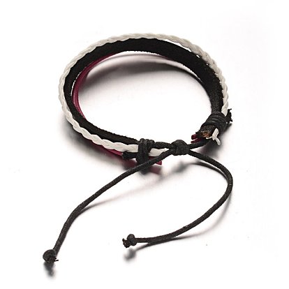 Cordón de cuero ajustable pulseras multifilares, con cordones de cuero de la PU, 54 mm, 9~16x3
