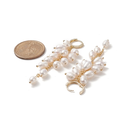 Серьги-кольца с натуральным жемчугом, латунные длинные серьги-подвески с прозрачным кубическим цирконием для женщин