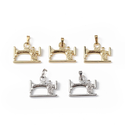 Eco-Friendly Rack Plating Brass Pendants, Lead Free & Cadmium Free, Long-Lasting Plated, Sewing Machine Charm