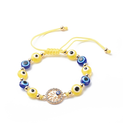 Mauvais œil résine perle et étoile de mer alliage strass tressé perlé bracelets pour fille femmes, bracelet cordon ajustable en fils de nylon, or
