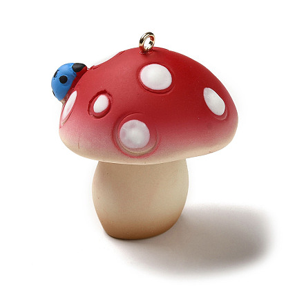 Gros pendentifs en résine de champignon, breloques champignons avec boucles en fer plaqué platine