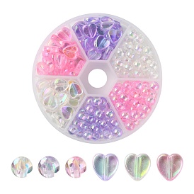 Perles acryliques transparentes écologiques, coeur et rond, teint, couleur ab 