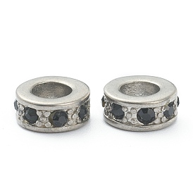 304 Stainless Steel Rhinestone Bead Spacers, Flat Round, Jet