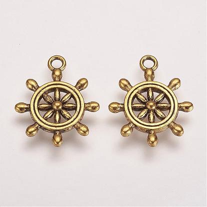 Tibetan Style Pendants, Cadmium Free & Lead Free, Ship's Wheel, 23x19x3.5mm, Hole: 2mm