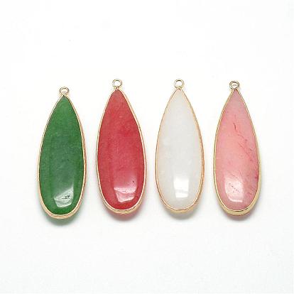 Jade blanc naturel gros pendentifs, avec les accessoires en laiton, teint, goutte , or