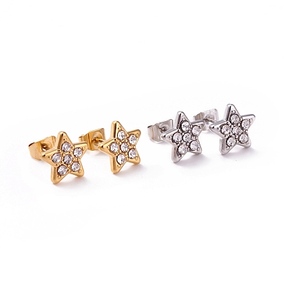 Boucles d'oreilles étoile strass cristal, 304 bijoux en acier inoxydable pour femmes