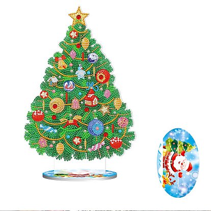 Kits de pintura de diamantes de decoración de exhibición de tema de navidad diy, incluyendo tablero de plástico, diamantes de imitación de resina, pluma, plato de bandeja y arcilla de cola
