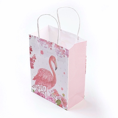 Sacs en papier rectangle, avec poignées, sacs-cadeaux, sacs à provisions, motif de forme de flamant rose, pour Saint Valentin