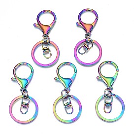 Rack Plating Rainbow Color Alloy Split Key Rings, Keychain Clasp Findings, with Lobster Claw Clasps and Swivel Clasps, Cadmium Free & Nickel Free & Lead Free