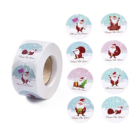 8 Patterns Santa Claus Round Dot Self Adhesive Paper Stickers Roll, Christmas Decals for Party, Decorative Presents