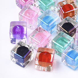 Transparent Acrylic Beads, UV Plating & Rainbow, Bead in Bead, Half Drilled Beads, Cube
