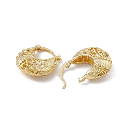 Rack Plating Brass Hoop Earrings for Women, Long-Lasting Plated, Lead Free & Cadmium Free, Moon