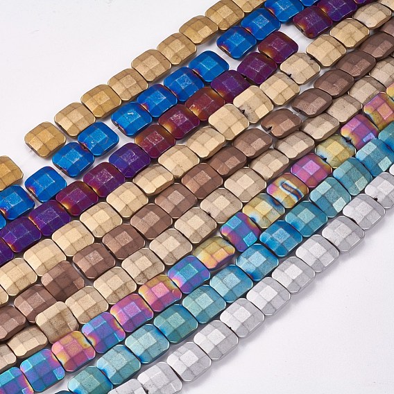 Electroplated Non-magnetic Synthetic Hematite Beads Strands, Frosted, Faceted, Square