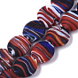 Handmade Frosted Lampwork Beads Strands, Stripe Beads, Flat Round