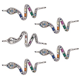 5Pcs Brass Micro Pave Cubic Zirconia Links Connectors, Cadmium Free & Lead Free, Snake, Colorful
