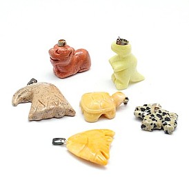 Pendentifs en pierres fines, avec les accessoires en laiton, animaux, forme mixte, 18~30x20~26x6.5~9.5mm, Trou: 2x5.5mm