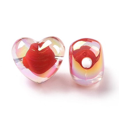 Transparent Acrylic Beads, Bead in Bead, AB Color Plated, Heart