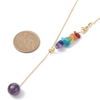 Ожерелье-ларат из натуральных смешанных драгоценных камней, бисера и латунных цепочек