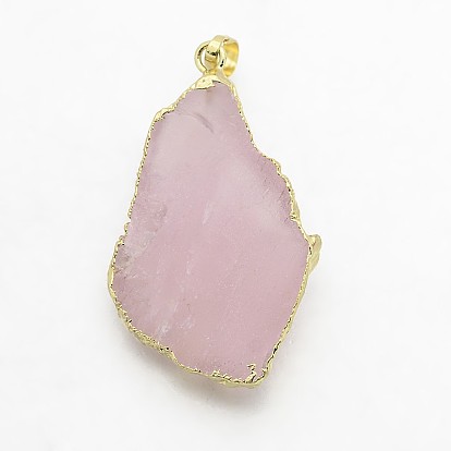 Natural Madagascar Rose Quartz Electroplate Big Pendants, with Brass Findings, 40~50x25~30x8~14mm, Hole: 5x8mm